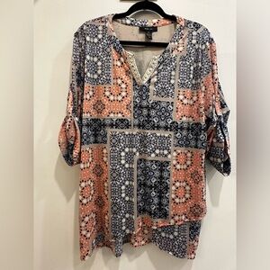 Style & Co. - Geometric Print Blouse in Blue and Orange
